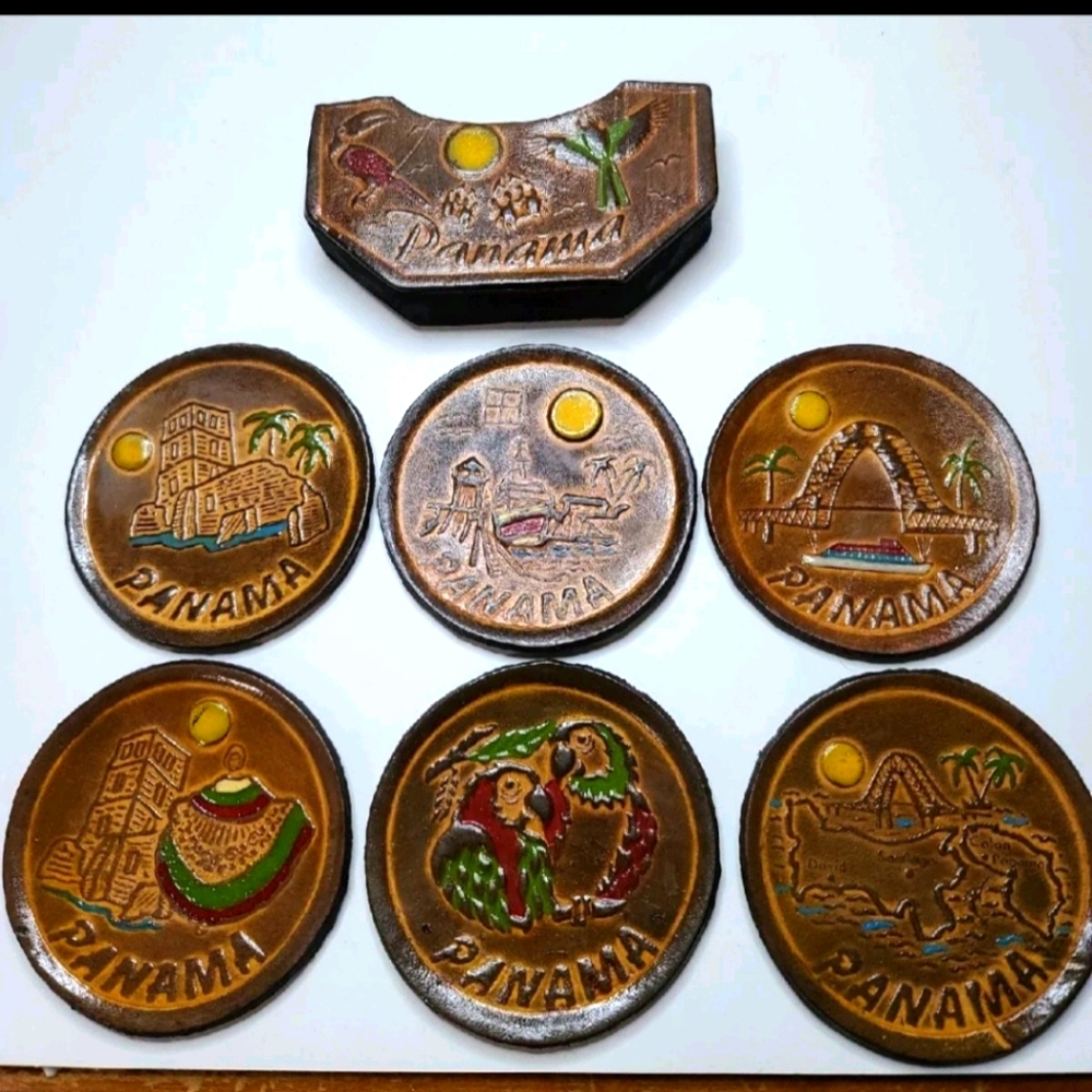 Panama leather drink coasters
